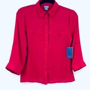 NWT Laura Scott Classic 3/4 Tailored Button Down Office Top